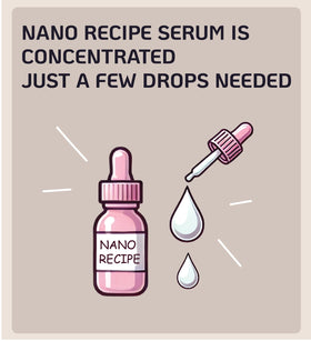 Nano Recipe dropper dispensing two drops, illustrating precise dosage for boosted skin routine