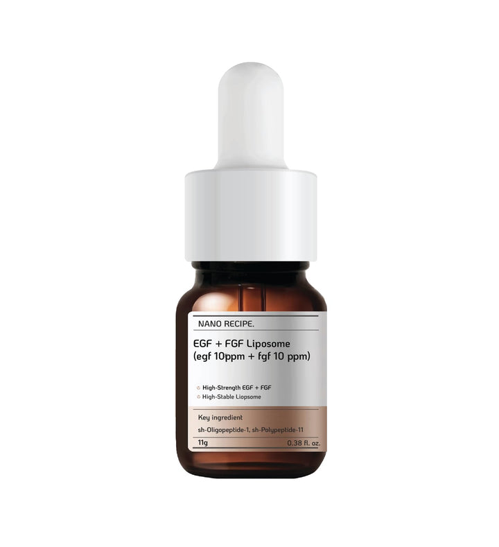 Nano Recipe front bottle showing brown UV-protective packaging and clear labeling, protecting peptides