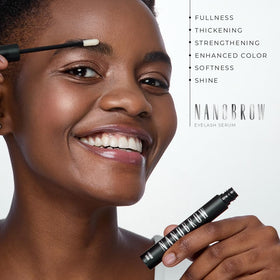 Nanobrow before and after brows comparison illustrating fuller-looking brow result