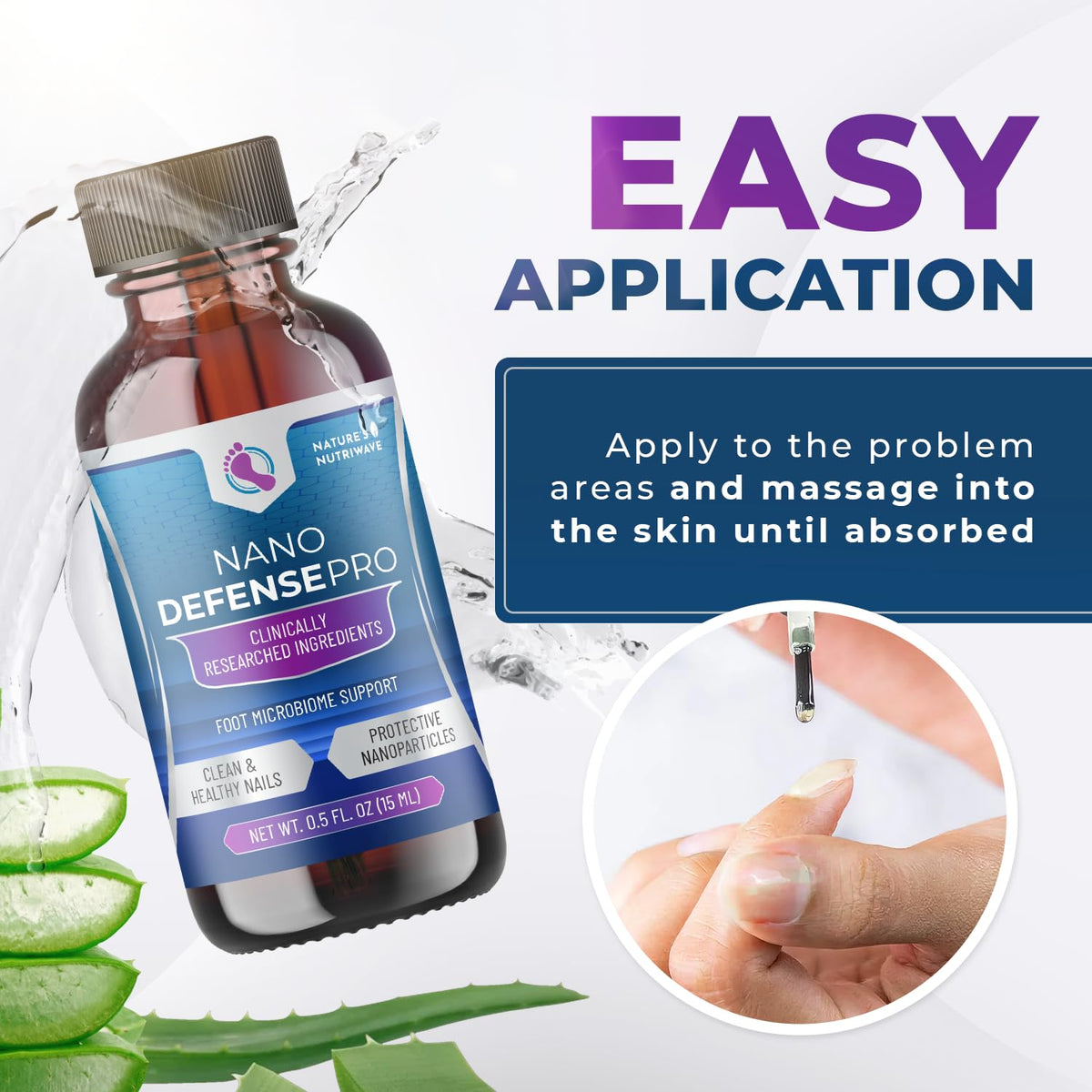 Nature’s NutriWave being applied to a toenail to show correct daily use and targeted support