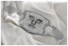 Nanoleaf mask in use on woman relaxing to support easy at-home treatments