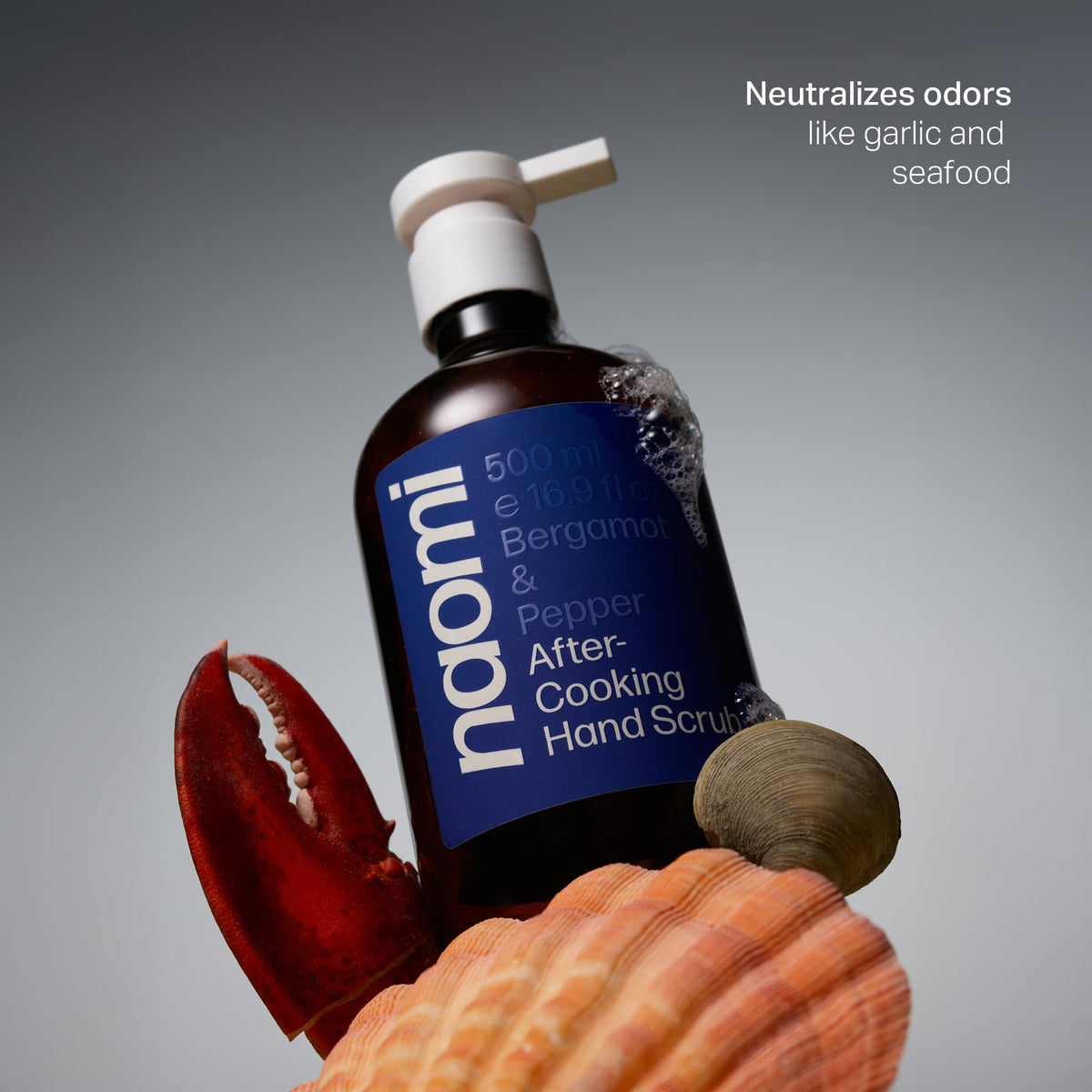 Naomi label close-up highlighting chef-formulated quality and benefits