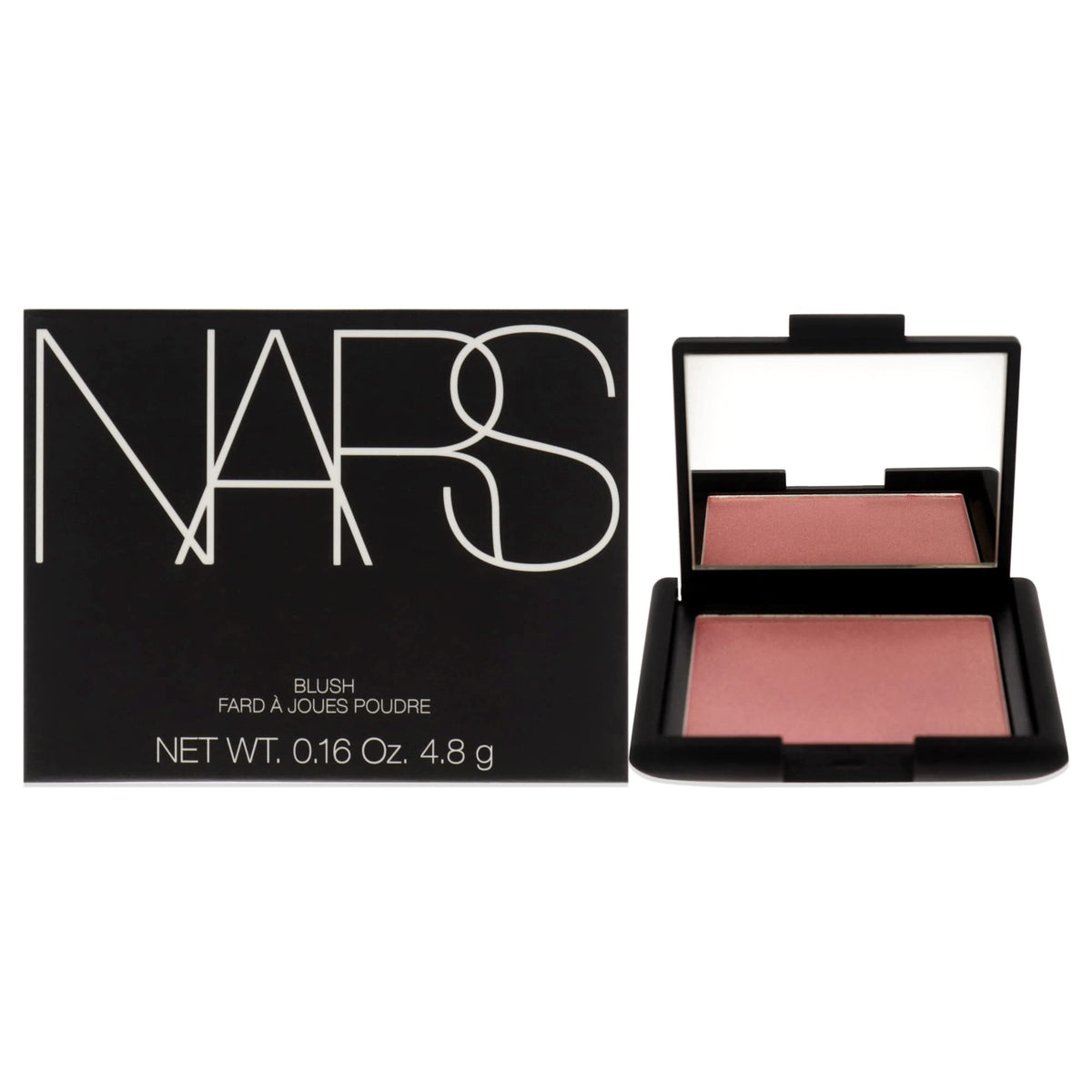 NARS Orgasm front compact showing packaging and pan, highlighting easy application