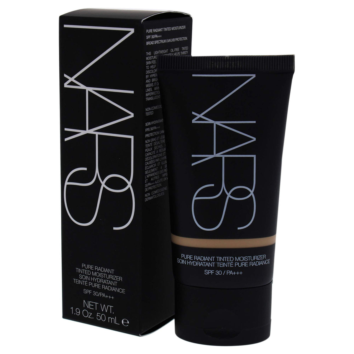 split before and after skin photos with NARS showing reduced appearance of uneven tone