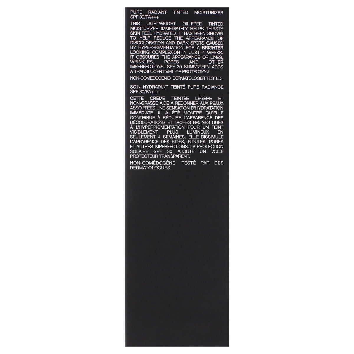 NARS Pure Radiant ingredients label closeup showing vitamin C and seawater for brightening benefit