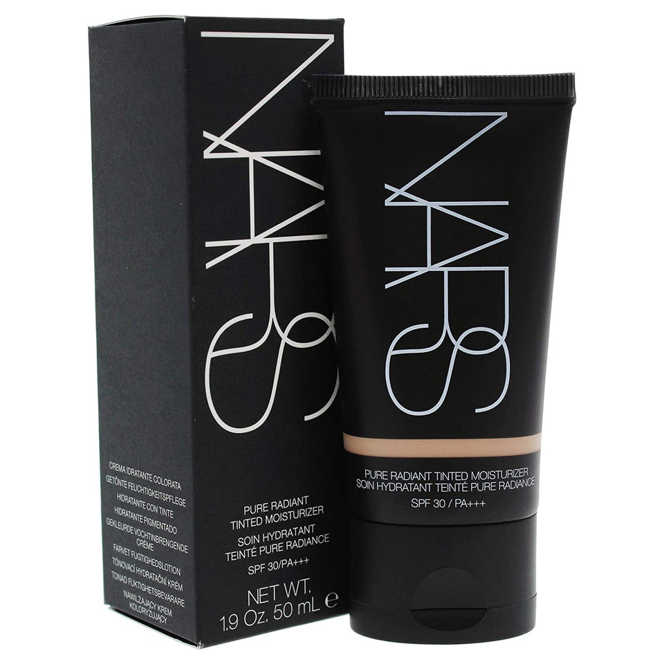 NARS Pure Radiant tinted moisturizer tube front view showing shade and SPF benefits