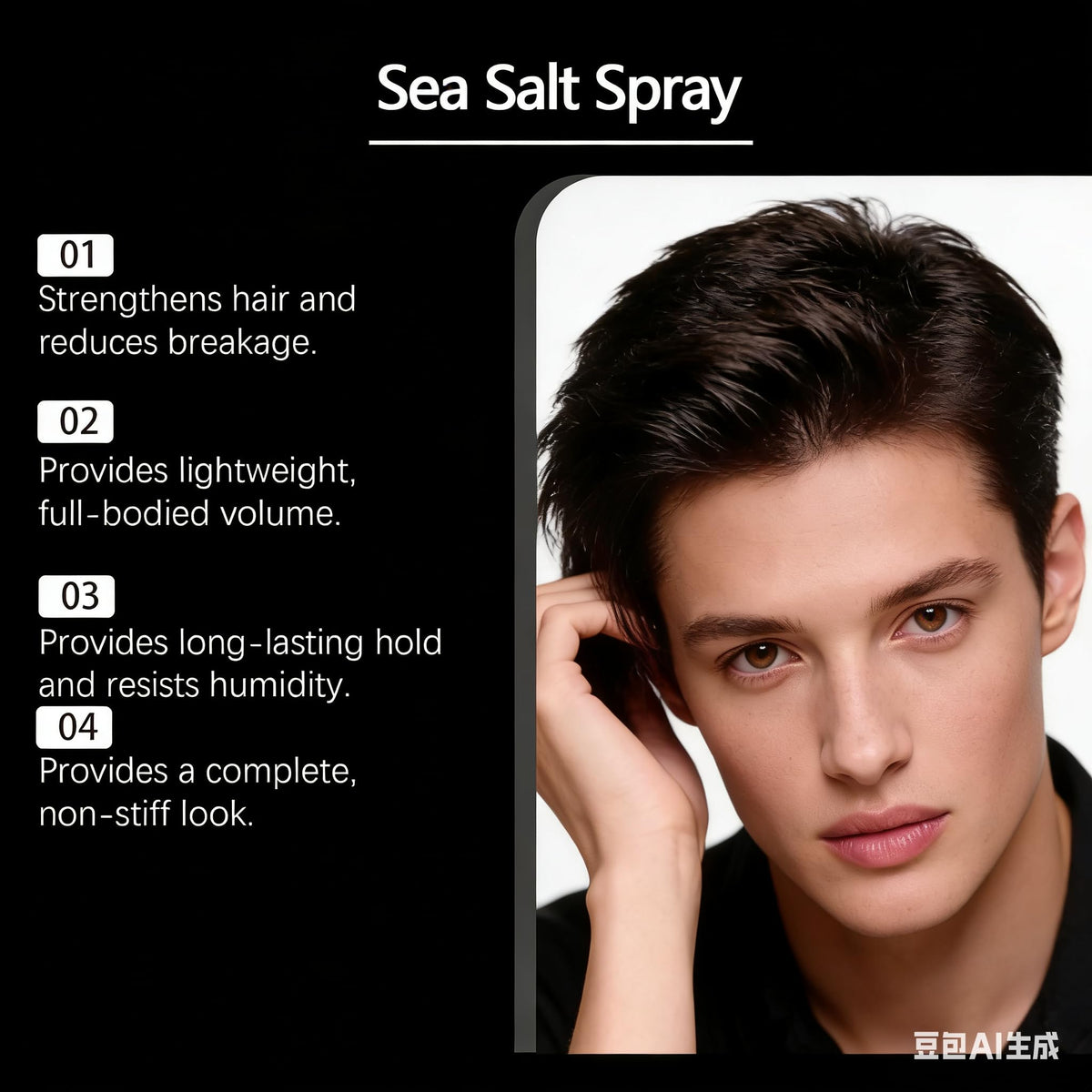 Nascence spray being applied to wavy hair to add texture and lift