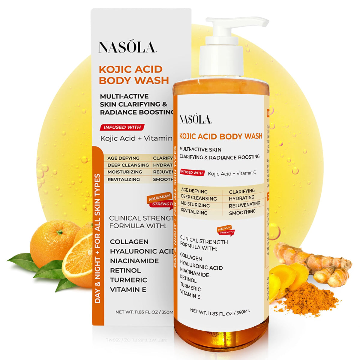 Nasola front packaging bottle showing label and brightening benefit