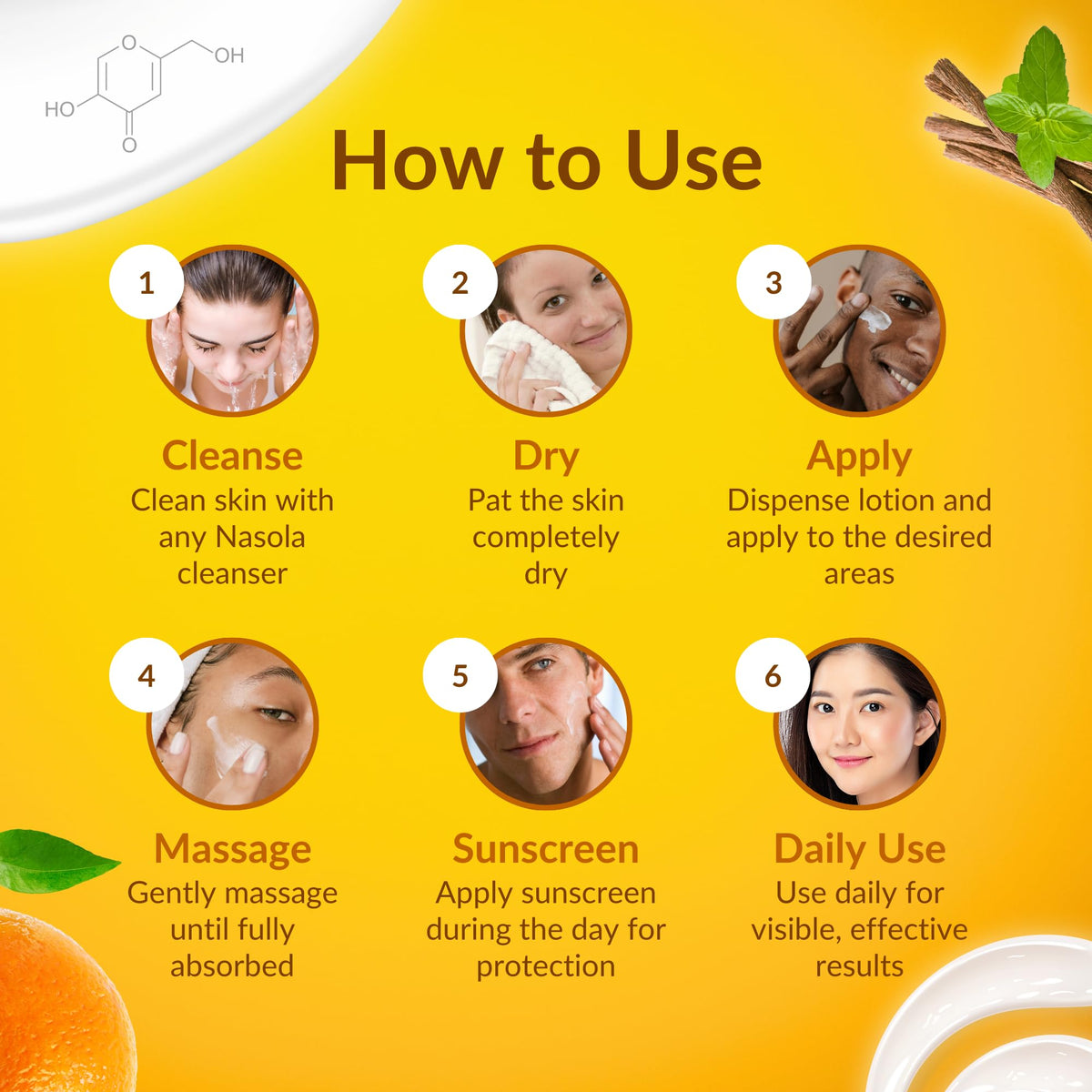 Nasola label ingredient highlights emphasizing brightening benefits