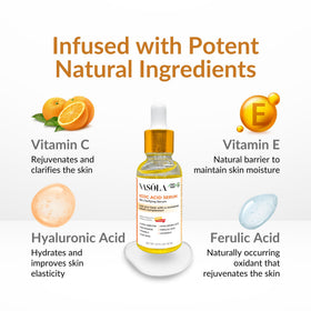 Nasola ingredients scene with vitamin C and botanical elements conveying antioxidant support