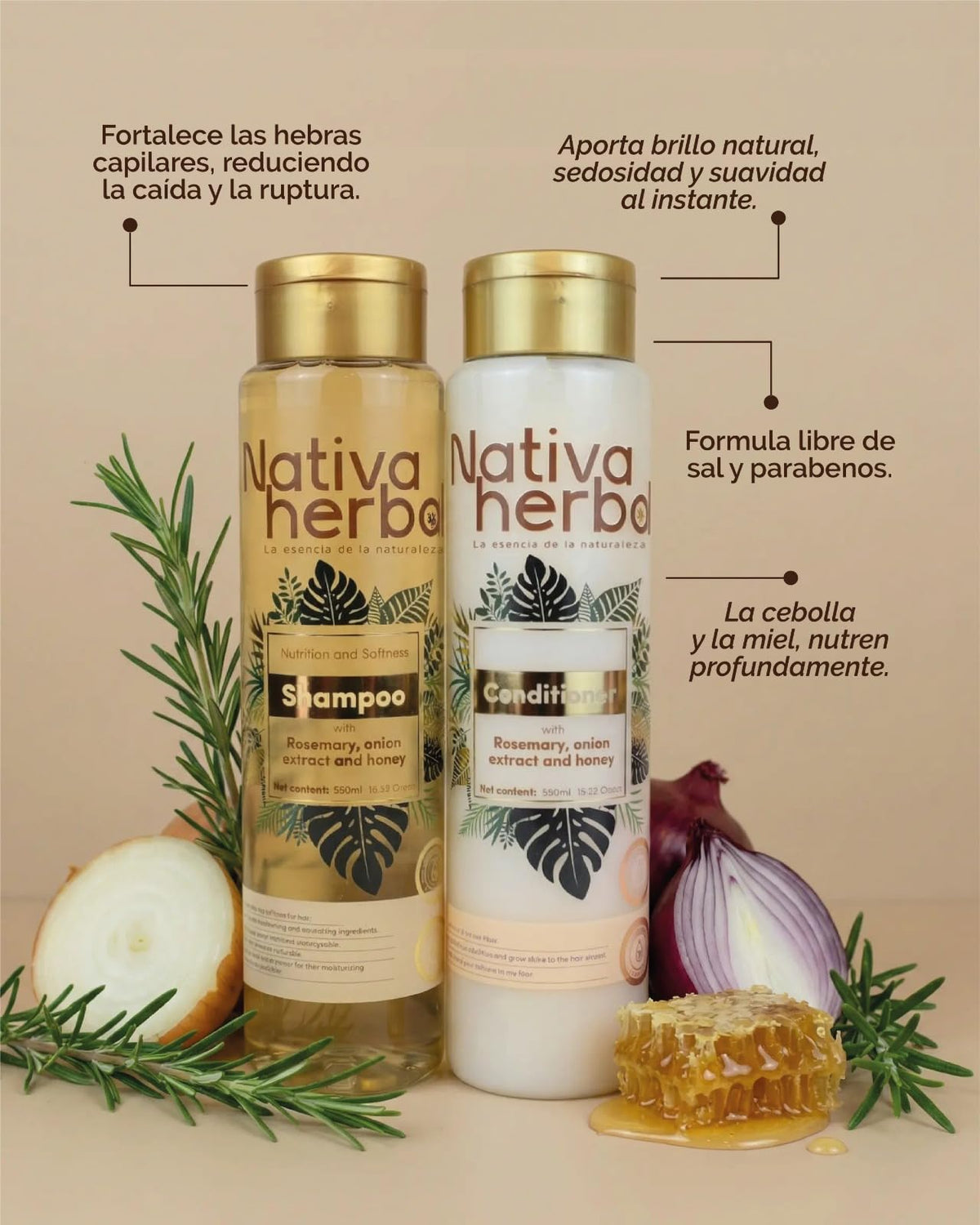 Nativa Herbal leave-in conditioner pump detail, easy dispensing for hydration and detangling