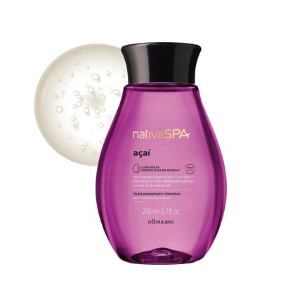 Nativa SPA bottle front packaging showing açaí scent and elegant design benefits hydration