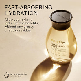 NATIVA SPA oil pouring texture showing quick absorption and hydration benefit