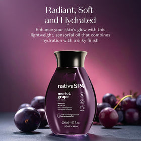 Nativa SPA bottle pouring oil illustrating easy application and quick absorption