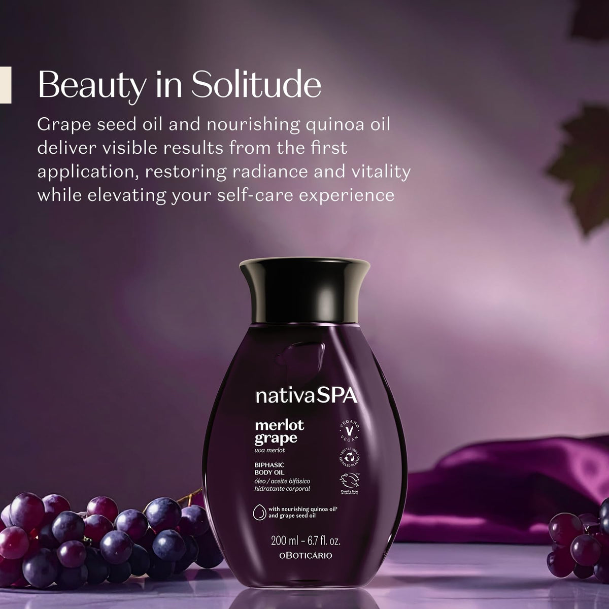 Nativa SPA next to common items showing 200ml size for travel and storage