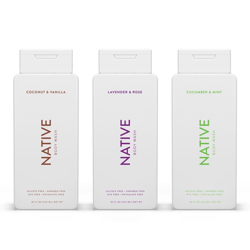 Native front packaging showing three 18 oz bottles and scents for easy selection