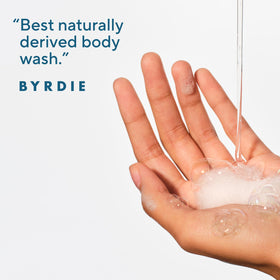 Native body wash pouring to show creamy texture and gentle moisturizing benefit