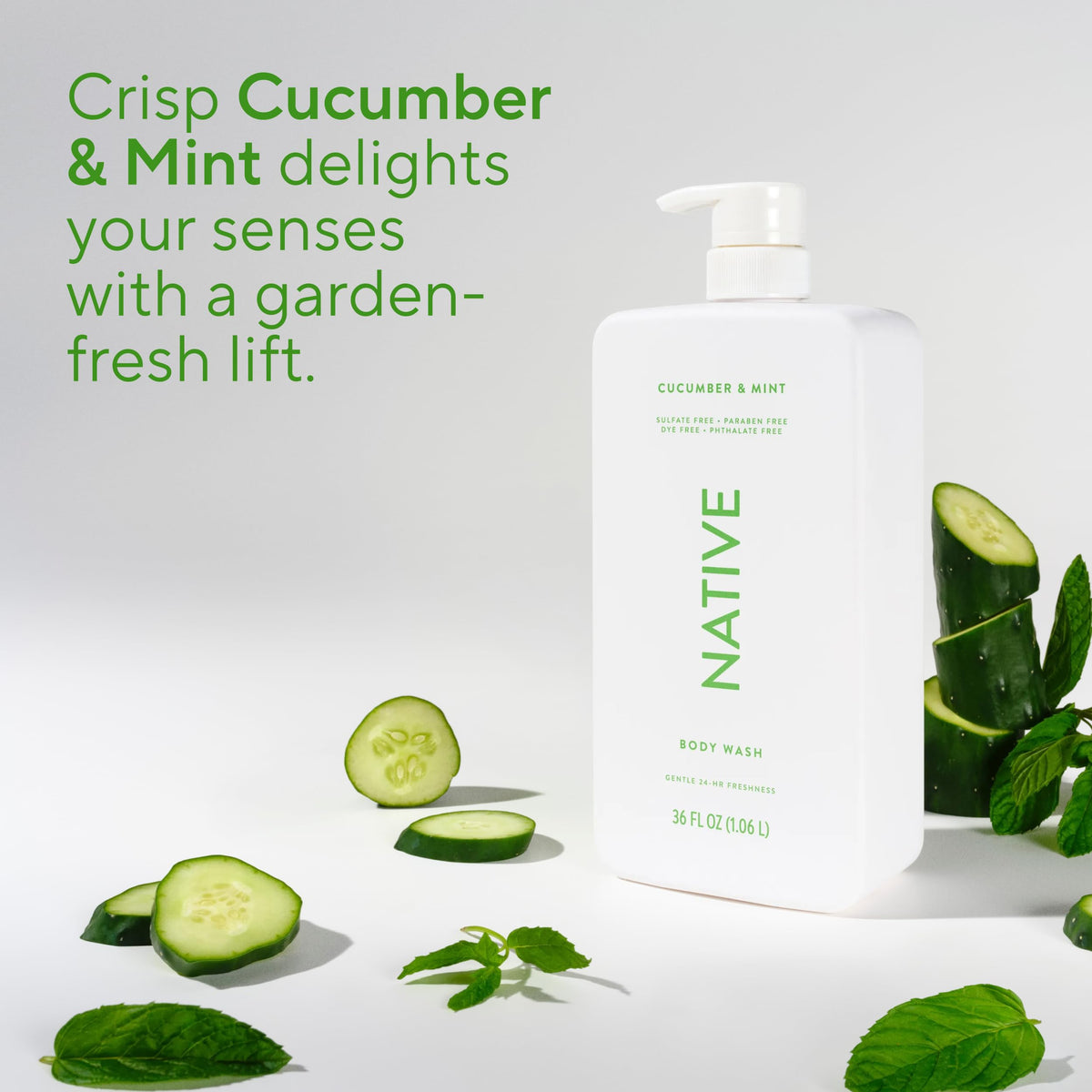 Native bottle placed on shower ledge illustrating convenient family-size storage