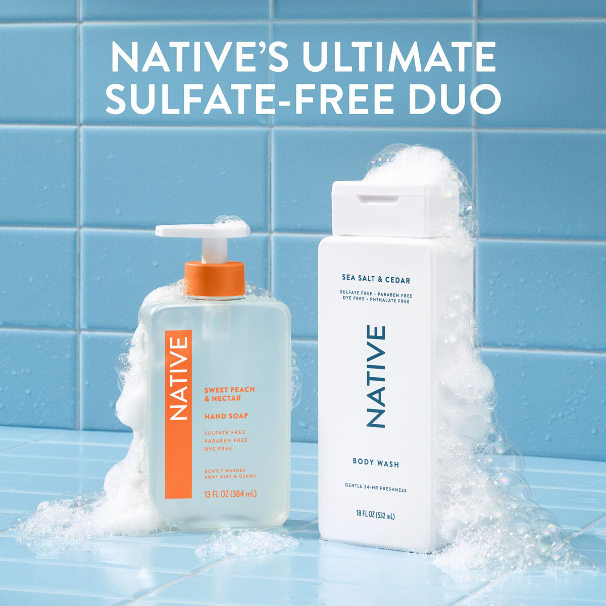 Native bottle styled by towel conveying spa-like scent and bathroom organization