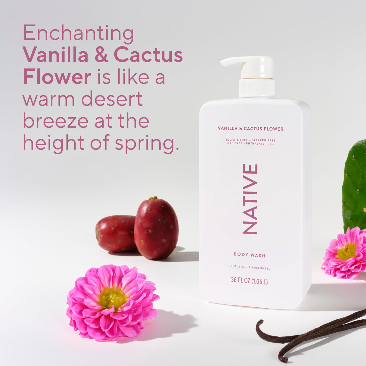 Native bottle beside hand to show 36 oz size and long-lasting value