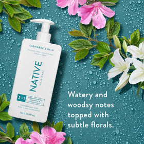 Native bottle staged in shower highlighting easy rinsing and daily use