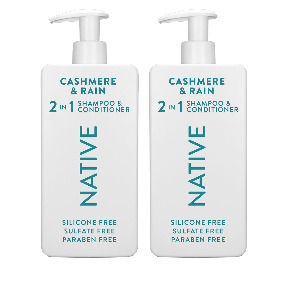 Native front bottle showing Cashmere & Rain 2-in-1 label and clean design