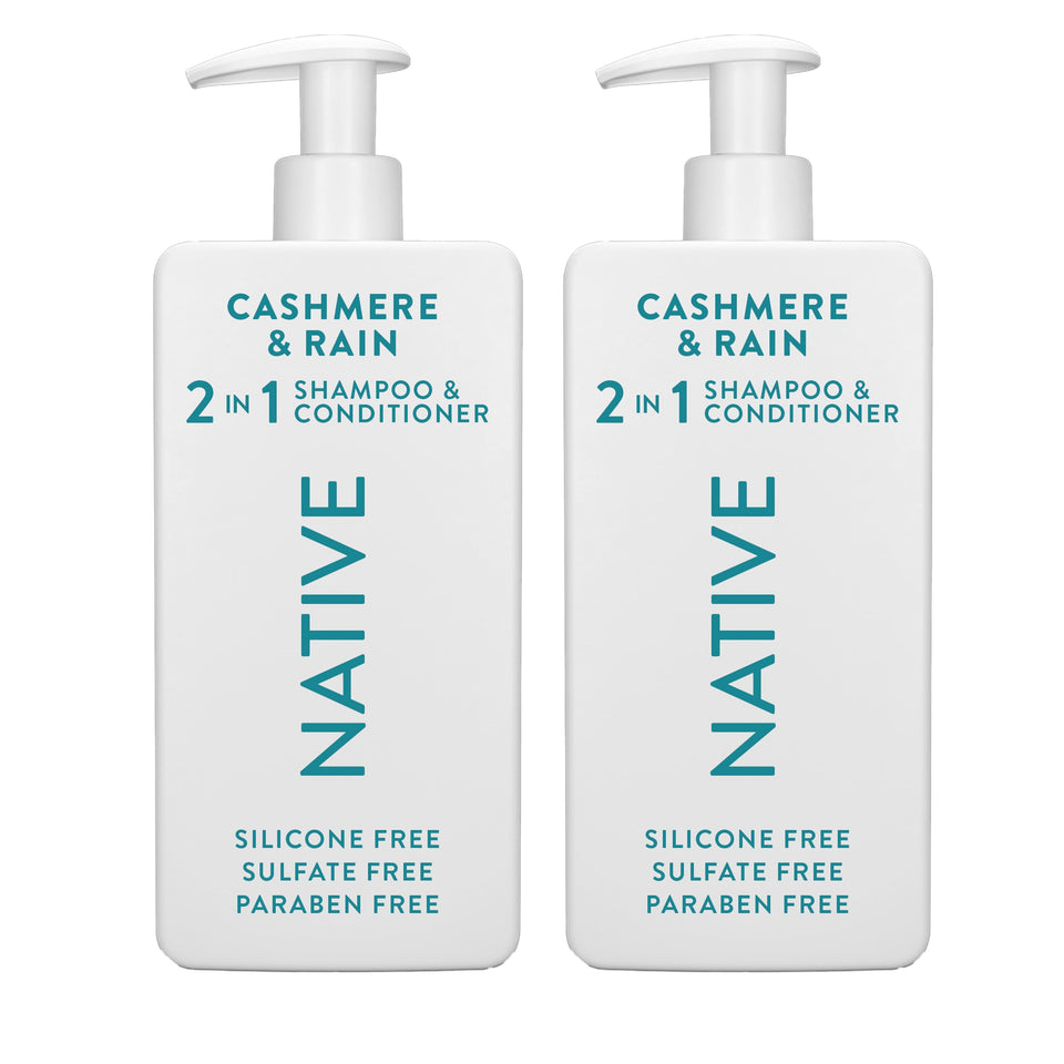 Native front bottle showing Cashmere & Rain 2-in-1 label and clean design