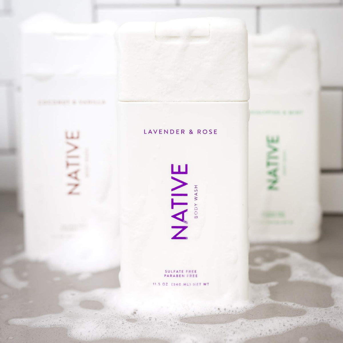 Native Cucumber & Mint bottle front view providing a refreshing shower benefit