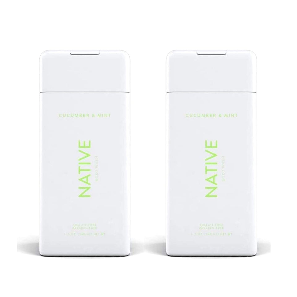 Native cucumber and mint front packaging showing two bottles and clear labeling, refreshing scent benefit