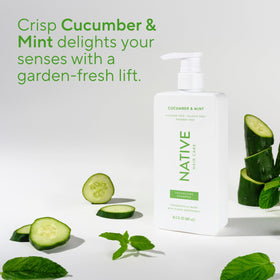 Native bottles styled on bathroom shelf suggesting daily routine benefit