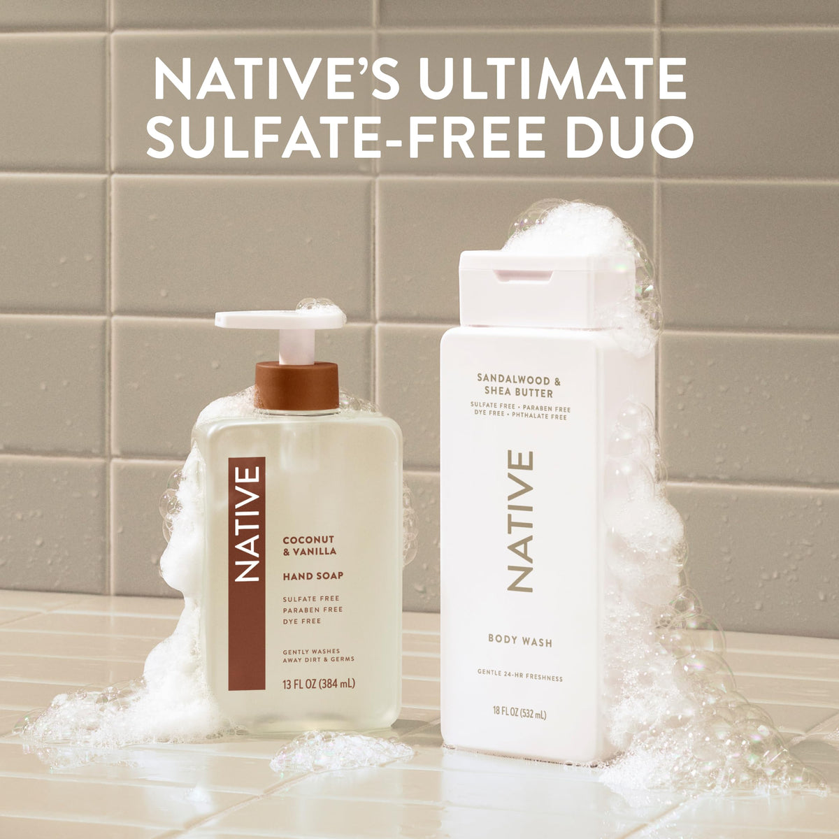 Native bottle on bathroom counter showing family-ready convenience