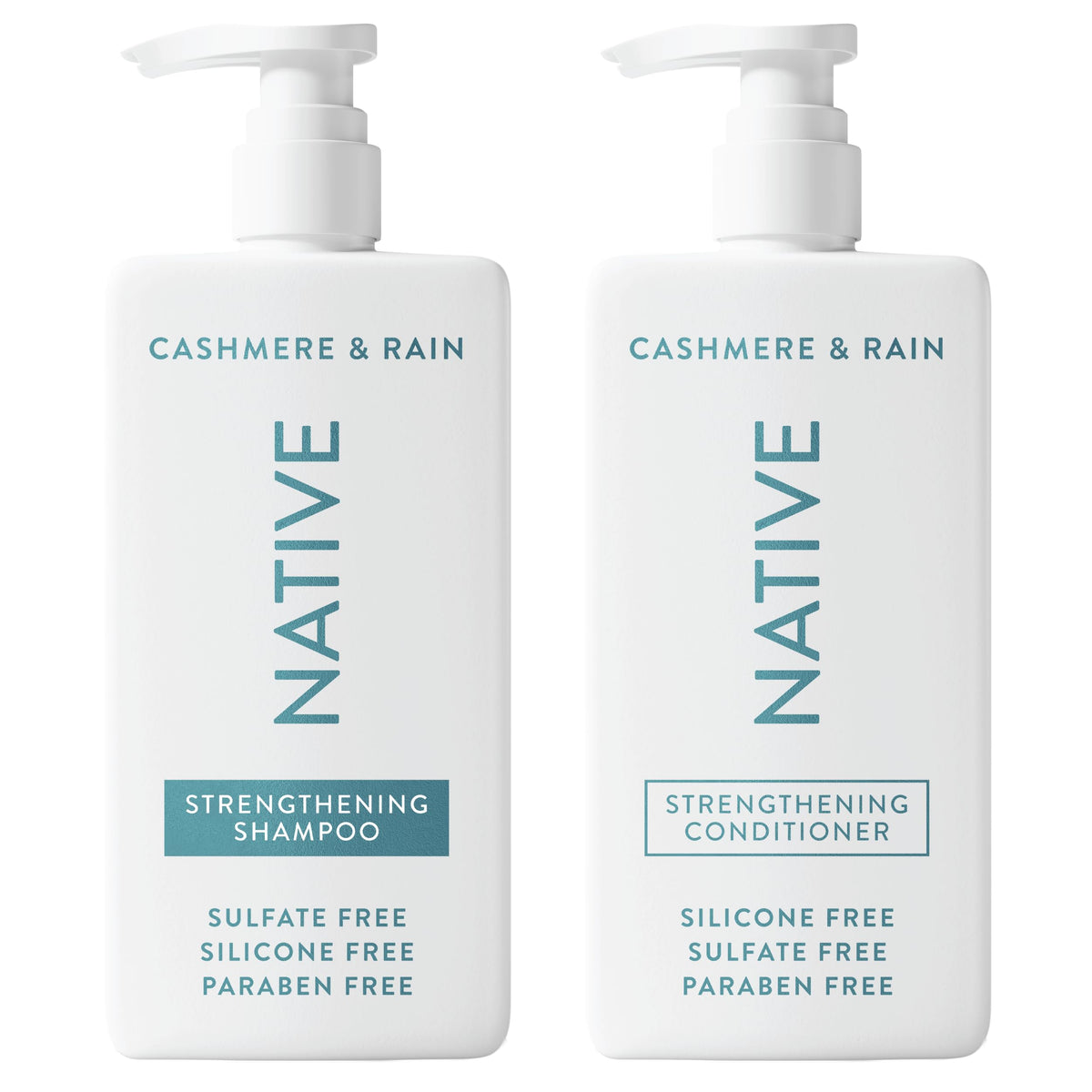 Native front packaging showing both Cashmere & Rain bottles and set benefit
