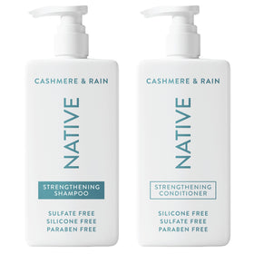 Native front packaging showing both Cashmere & Rain bottles and set benefit
