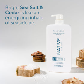 Native bottle styled on bathroom shelf illustrating routine simplicity and aesthetic benefit