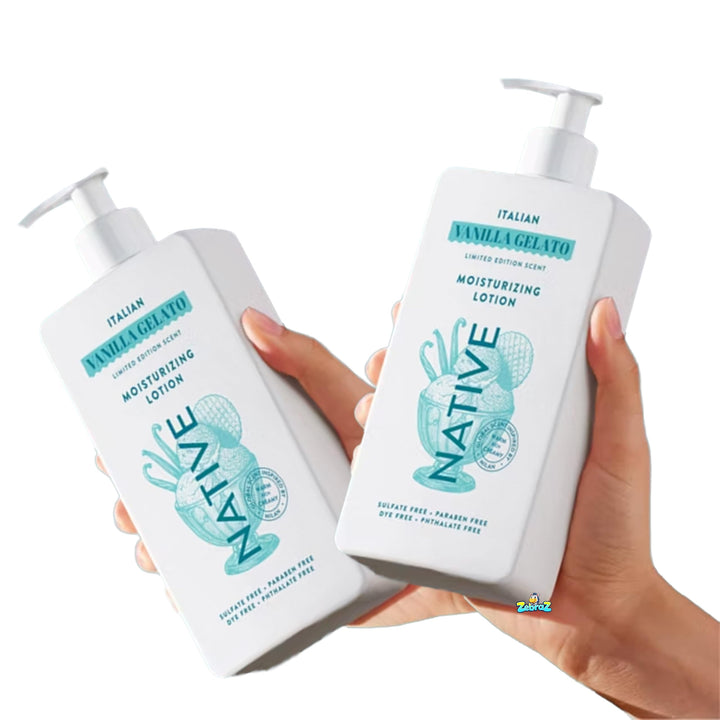 Native front packaging showing two 16.5 fl oz bottles and scent branding