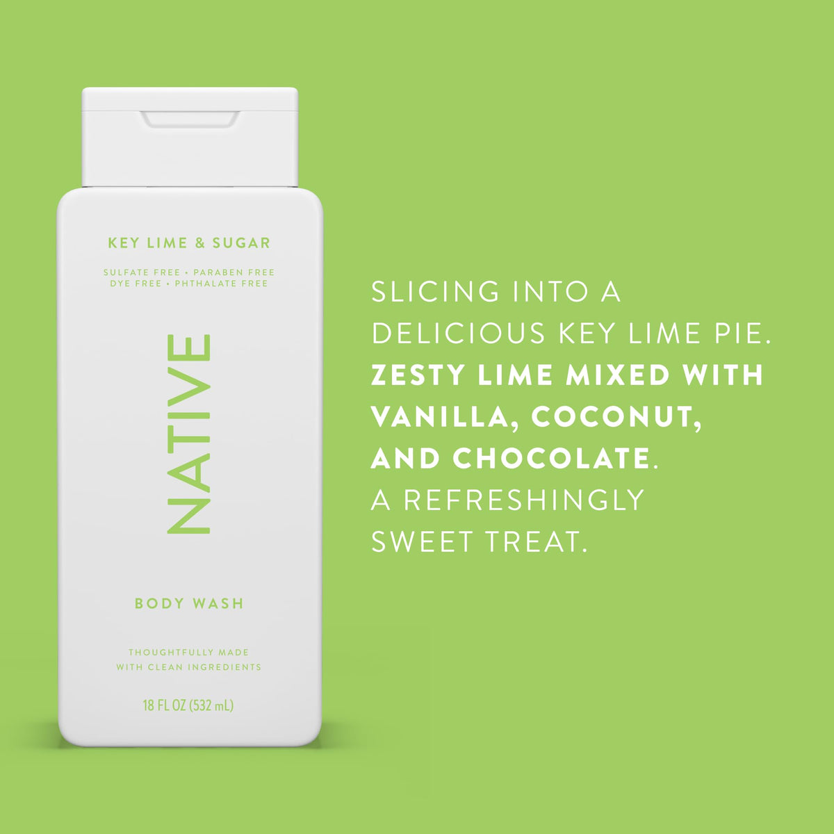 Native bottle next to everyday items showing 18 oz size and value