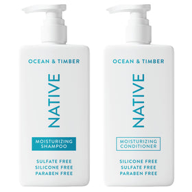 Native front packaging showing shampoo and conditioner, clean presentation and sizes
