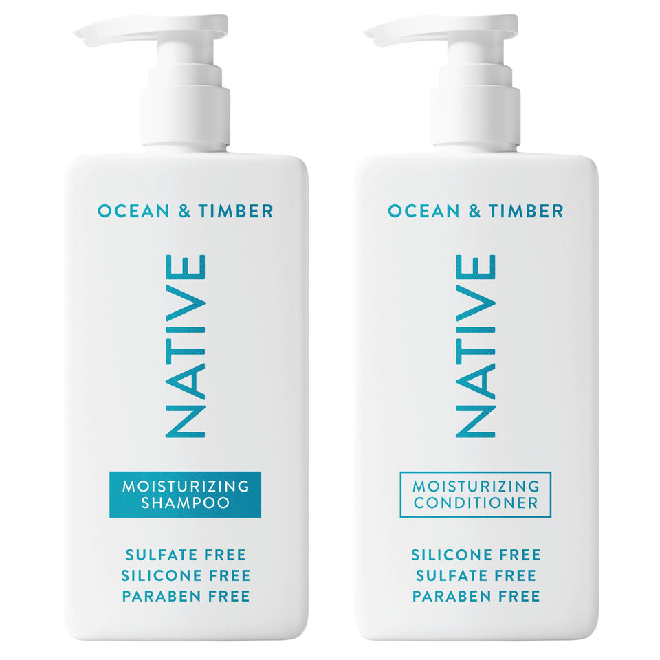 Native front packaging showing shampoo and conditioner, clean presentation and sizes