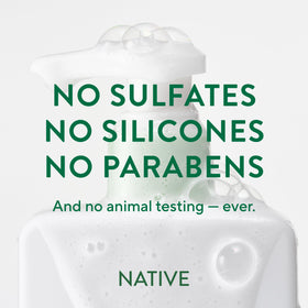 Native bottle held in hand to show size and scale, helps buying decision benefit
