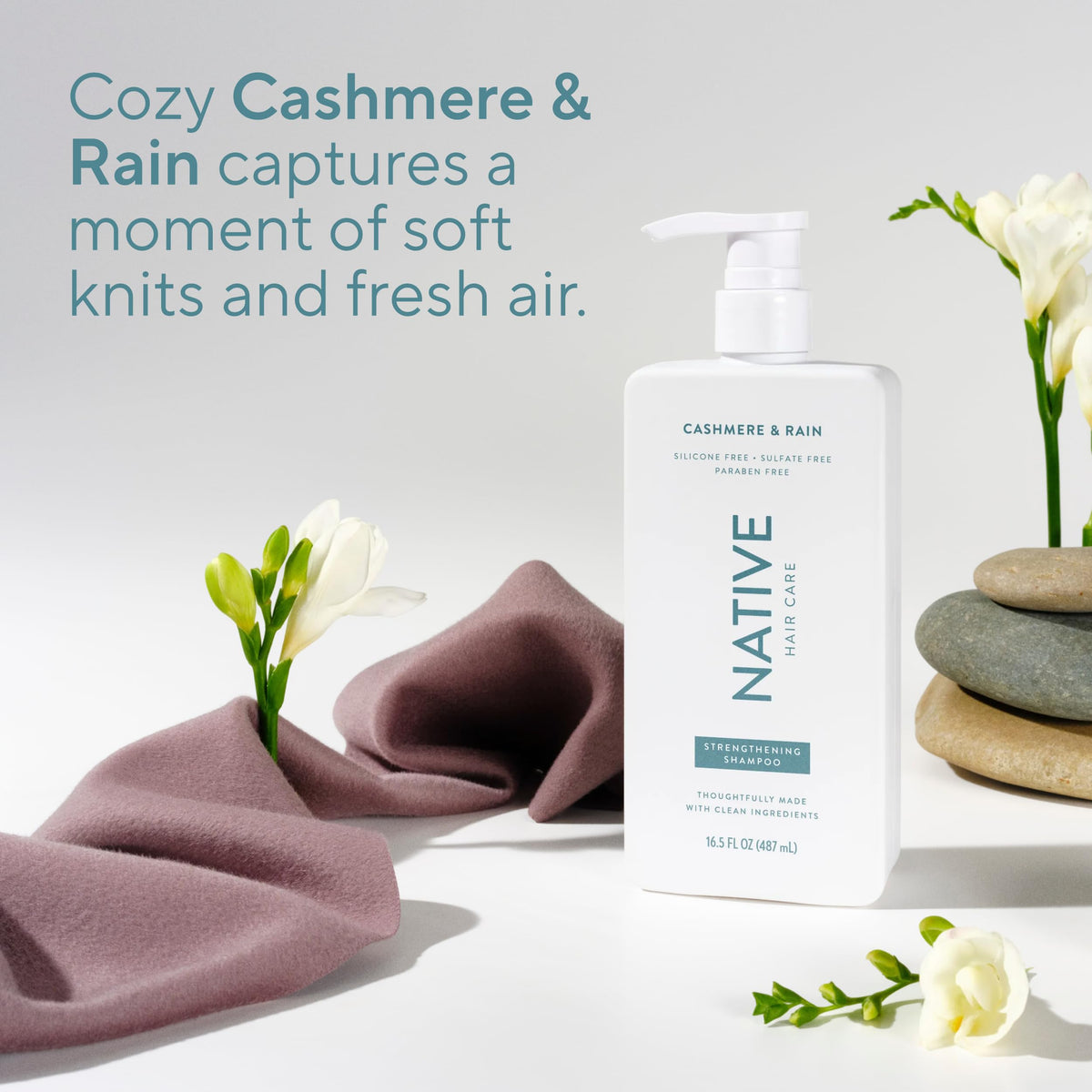 Native scent inspiration visual with rain and soft fabric illustrating fresh comfort