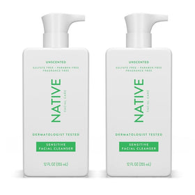 Native front packaging showing two unscented 12 fl oz bottles, helps routine consistency
