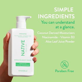 Native face wash in bathroom routine setting demonstrating everyday use benefit