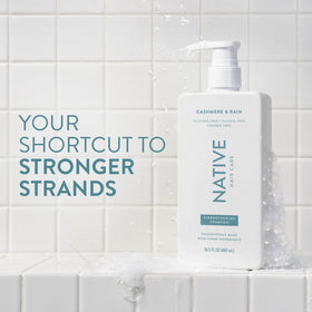 Native shampoo pump close-up highlighting easy-dispense and gentle cleansing