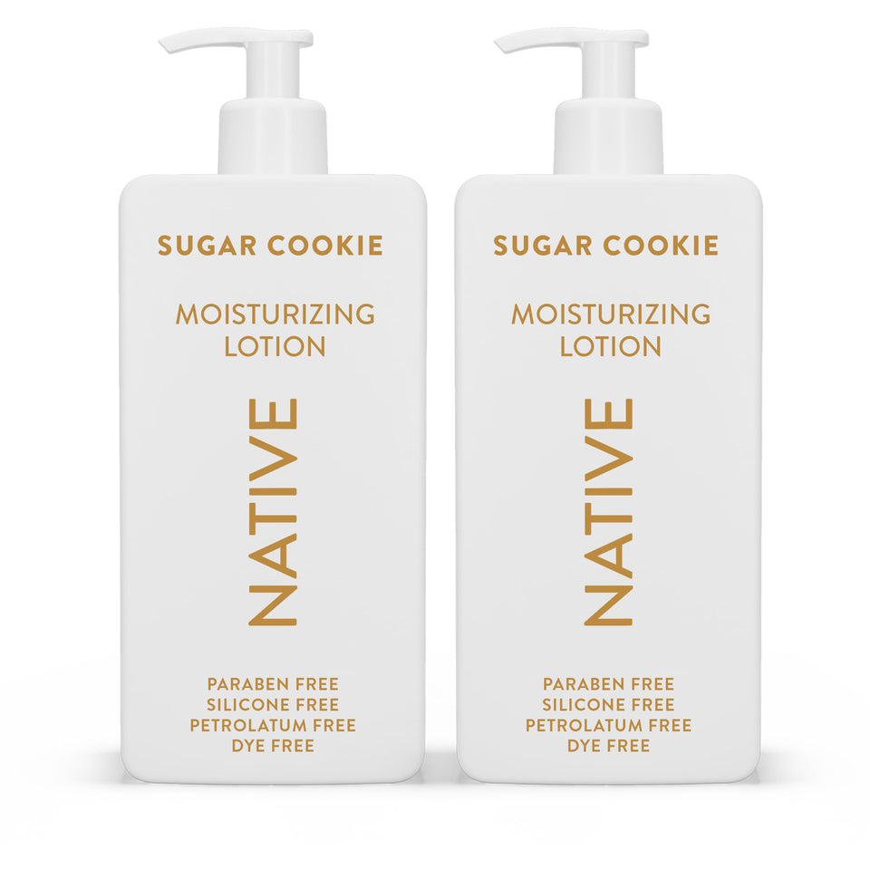 Native Sugar Cookie lotion front bottle showing creamy texture and lasting hydration