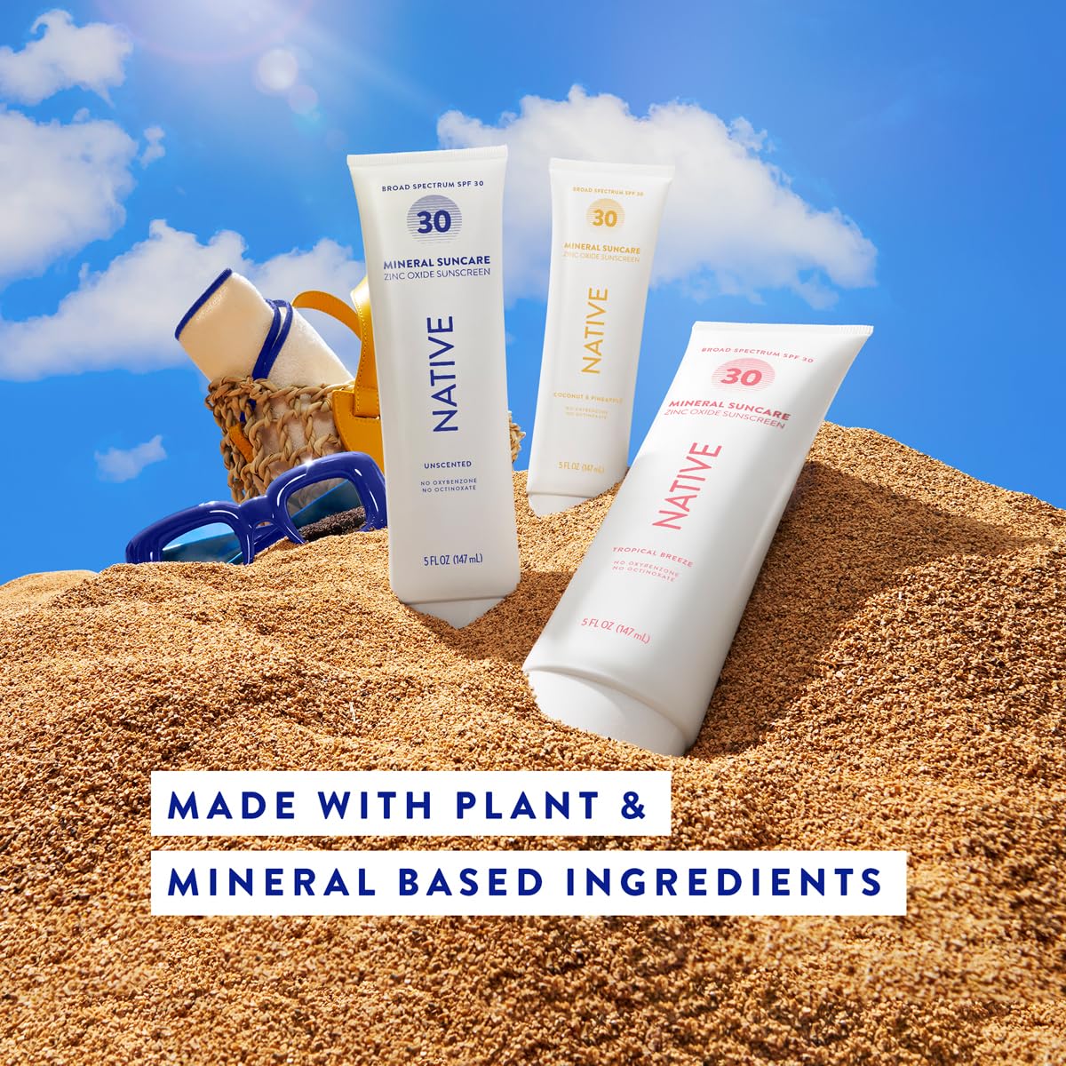 Native sunscreen held in hand for scale, 5-ounce size for travel convenience