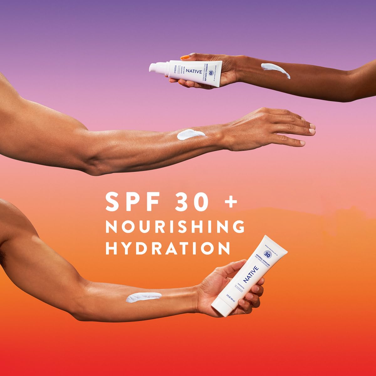 Native sunscreen texture close-up showing smooth spreadability and easy application