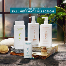 Native set styled in bathroom showing lifestyle ease and clean storage benefit