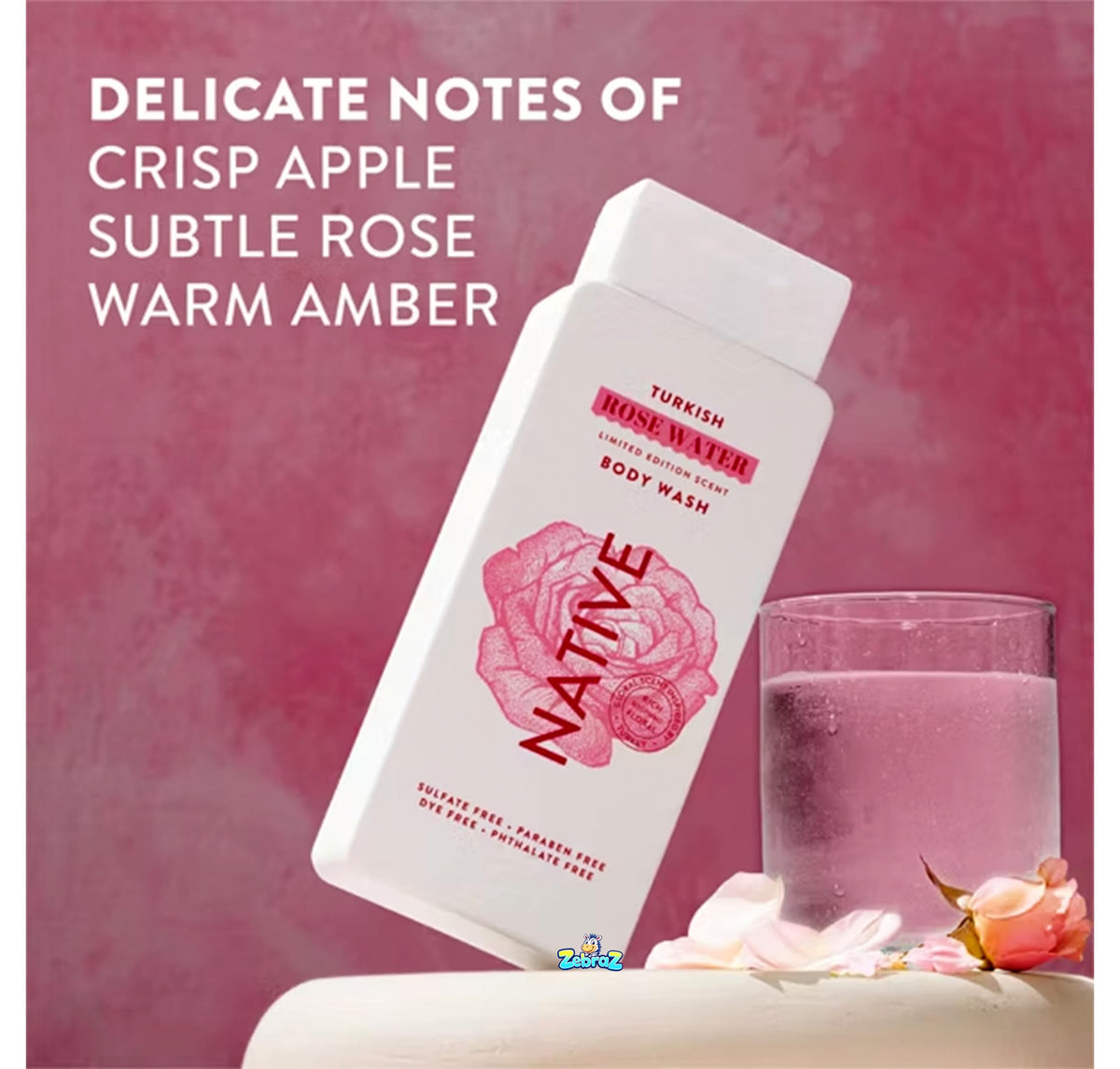Native bottle in hand showing 18 fl oz size and travel-ready benefit