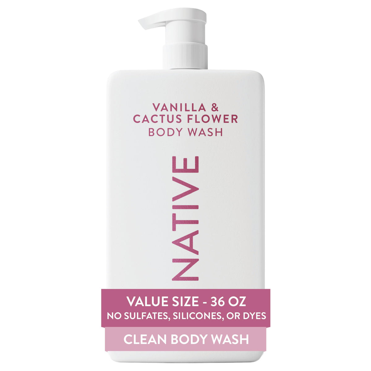 Native front packaging 36 oz pump showing scent and brand, convenient family value