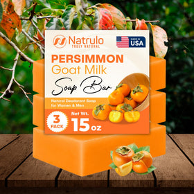 Natrulo persimmon soap in bathroom lifestyle setting suggesting daily grooming and freshness